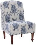 Linon Hawksbill Upholstered Turtle Print Armless Accent Chair in Blue & Cream
