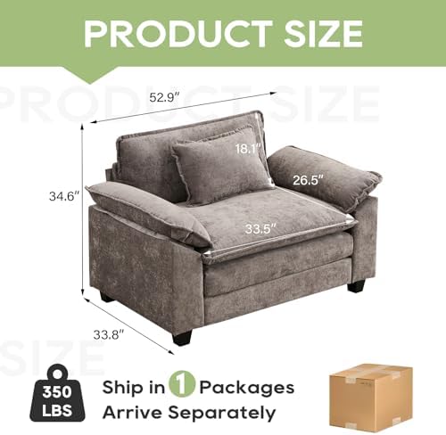 Oprisen 53" Modular Sectional Sofa, Comfy Single Sofa Deep Cloud Couch
