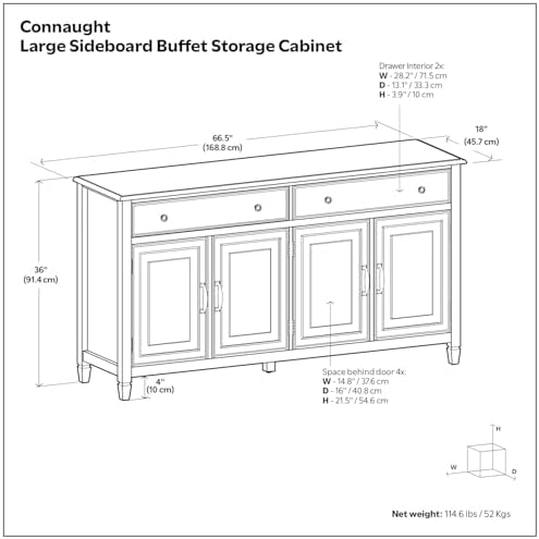 SIMPLIHOME Connaught 67" Wide Solid Wood Sideboard Cabinet in Black
