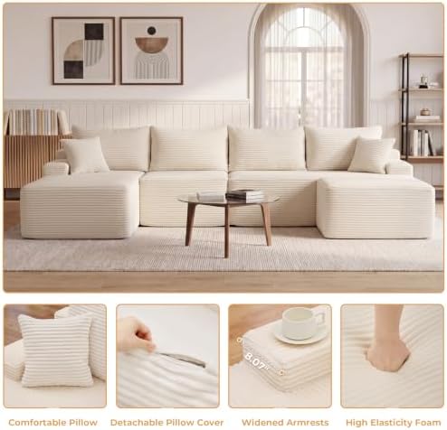 Mangodan Cloud Sectional Couch, Boneless Couches for Living Room, Beige