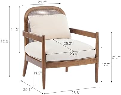Christopher Knight Home Nadine Wooden Club Chairs Set of 2, Club Chair, Rattan Open Back Armchair, Accent Reading Sofa Chair with Cushions, Accent Chairs Set for Living Room Bedroom, Beige Stripe