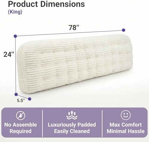 Seang King Size Upholstered Headboard, 24" Height Soft Breathable Corduroy Fabric Wall Mounted Headboards for Bedroom & Dorm, Modern Peel & Stick Bed Backboard, No Nails & No Assembly Required, Beige