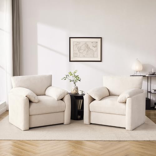 Howjoe 2 Pack Accent Chair for Living Room, Oversized Armchair, Beige