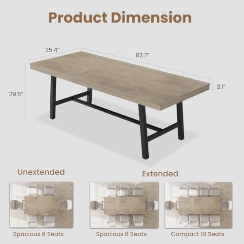 Garvee 63-83" Extendable Kitchen Table, Butterfly Dining Table, Grey