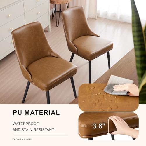 kinmars Kitchen & Dining Leather Dining Chairs Set of 6, Brown