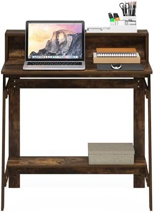 Furinno Simplistic 32" Wide Desk, Gaming Desk with Shelf, Amber Pine