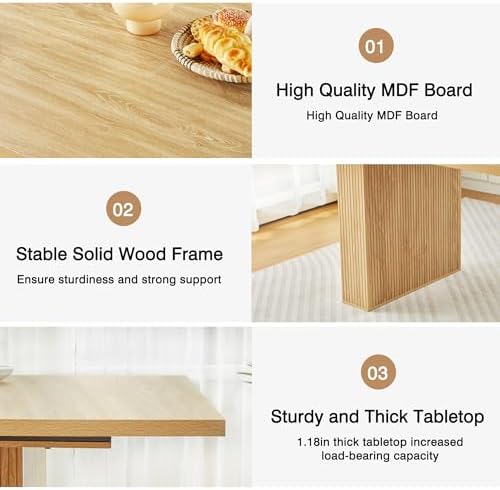 weselon 78 Inch Dining Table for 6 8 10, Modern Farmhouse Rectangular Kitchen Table, Long Dining Room Tables with Wood Strip Base for Kitchen Living Room (Natural)