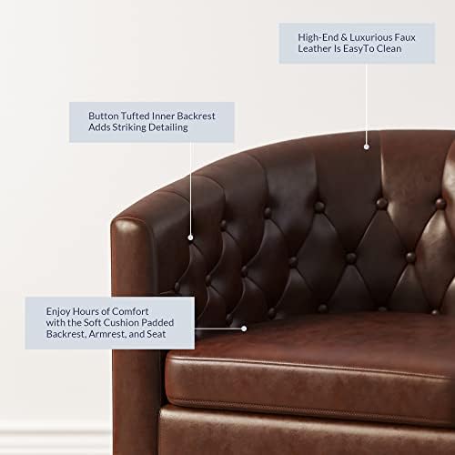 BELLEZE Accent Barrel Arm Chair, Modern Comfy Upholstered Tufted Club Chair with Sturdy Legs and Linen Fabric for Bedroom Living Room - Caramel