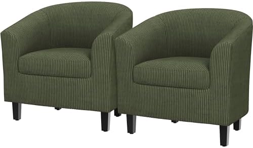 Topeakmart Corduroy Fabric Accent Chair Set of 2, 300 lb Cap, Dark Green