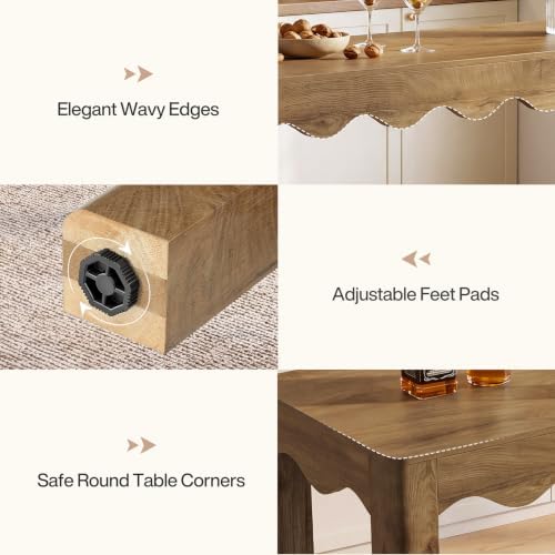 Tribesigns 59" Bar Table, Farmhouse Counter Height Pub Table, Rectangle High Top Dining Table with Wavy Apron, Home Bar Units for Bistro, Kitchen, Balcony,Dining Room, Living Room (Rustic Brown)