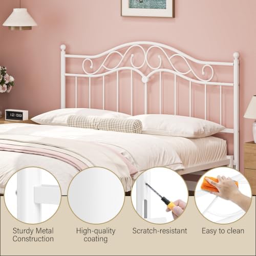 Weehom King Size Headboard Only, Vintage Metal Headboard for King Bed White