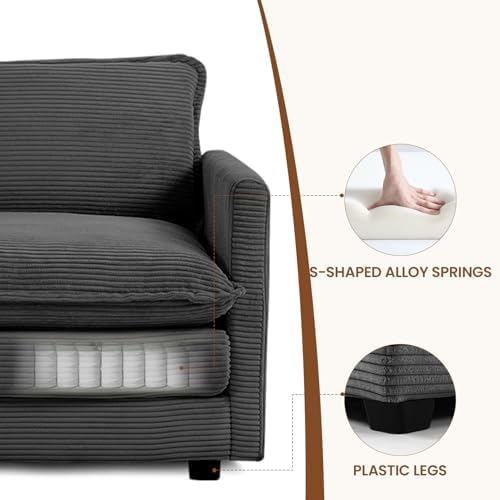 ROWHY 41'' Single Armchair with Ottoman, Modern Corduroy Cloud Couch with Convertible Chaise, Upholstered Sofa Set for Living Room, Dark Grey