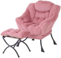 Tiita Lazy Chair with Ottoman, Comfy Reading Accent Chair, Plush Dark Pink