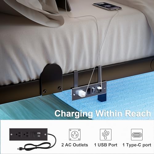qimamo 10 Inch Floating Queen Bed Frame with Smart LED Lights and Charging Station, Modern Metal Queen Bed Frame, Easy to Assemble, No Box Spring Needed (Queen)