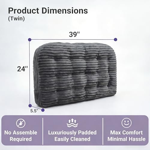 Seang Twin Size Upholstered Headboard, 24" Height Soft Breathable Corduroy Fabric Wall Mounted Headboards for Bedroom & Dorm, Peel & Stick Bed Backboard, No Nails & No Assembly Required, Dark Gray