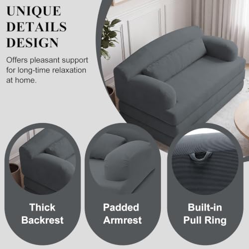 57” Convertible Sleeper Sofa Bed, Boneless Couch, Dark Grey