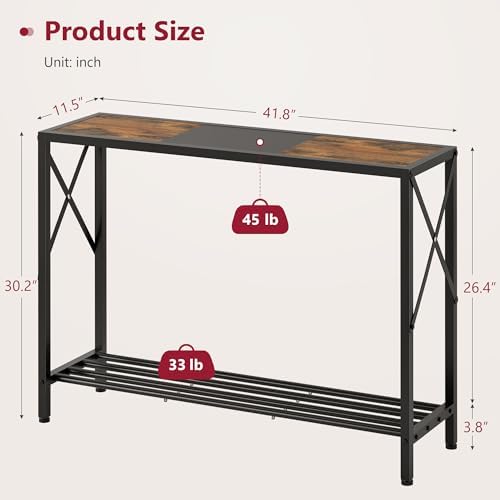 Tajsoon Console Table 41.8", 2 Tier Industrial Entryway Table with Shelves