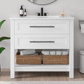 LIKIMIO 36" Bathroom Vanity with Sink, 2 Drawers & Open Shelf, White | Freestanding Bathroom Vanity, Integrated Ceramic Sink, U-Shaped Drawers, Modern Bathroom Storage Cabinet, Easy Assembly