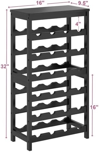MOGELAFOO 6 Tier Bamboo Wine Rack Freestanding Floor, 24 Bottles Wine Storage Shelves with Table Top, Stackable Wine Display Rack for Kitchen, Bar, Dining Room, Black