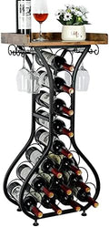 X-cosrack Wine Rack Freestanding Floor, Mini Bar Table Wine Holder Stand Liquor Cabinet with Glass Holder Wood Tabletop 14 Bottles Floor Wine Storage for Home Bar Kitchen Living Room