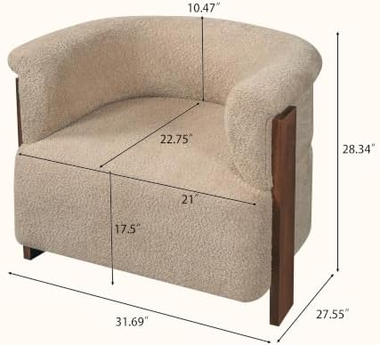Merax 31.7" Mid-Century Boucle Fabric Barrel Accent Chair, Brown
