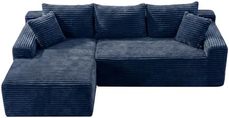 95" L-Shaped Left Facing Cloud Sectional Couch for Living Room, Modular Compressed Boneless Sectional Sofa Corduroy Boneless Corner Foam Sofa W/Chaise Lounge and Pillows