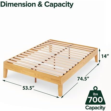 Zinus Moiz Deluxe Wood Platform Bed Frame, Wood Slat Support, No Box Spring Needed, Easy Assembly, Natural, Full