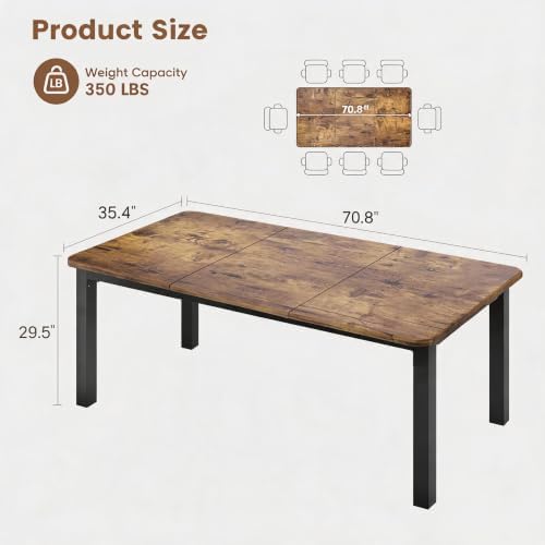 Garvee 70.8″ Dining Table for 6-8 People, Large Industrial Dinner Kitchen Tables with Sturdy Metal Frame, Multi-Use for Dining Room, Living Room, Office Desk, Brown (Only Table)