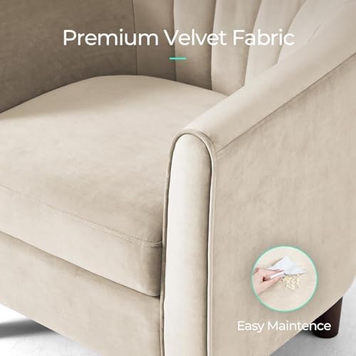 LINSY Accent Chair with Ottoman, Modern Armchair Comfy Barrel Reading Chair with Footrest for Living Room Bedroom Reading Room, Velvet, Cream