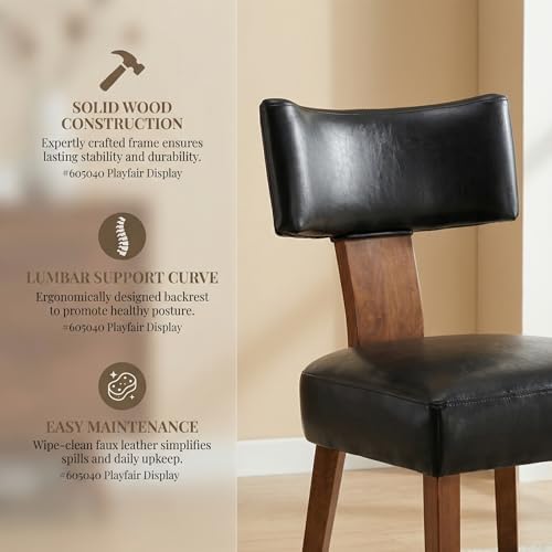 HNY Mid Century Modern Dining Chairs Set of 2, Farmhouse PU Leather Upholstered Accent Chair Curved Backrest Kitchen Chairs, with Hardwood Frame, Black