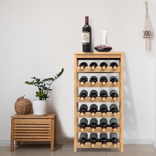 24 Botttle Wine Rack Freestanding Floor 6 Tier Bamboo Wine Rack Storage