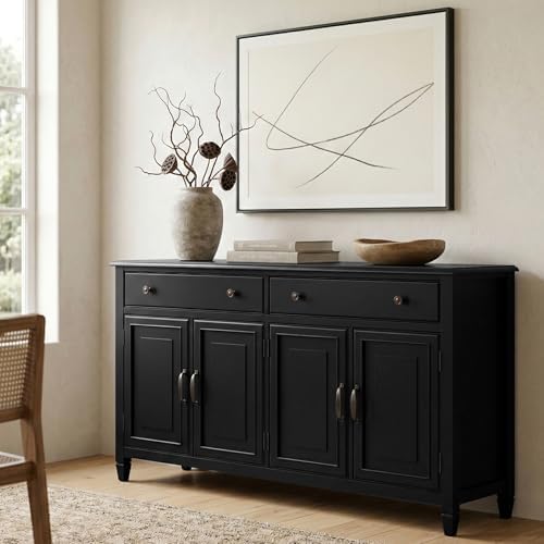 SIMPLIHOME Connaught 67" Wide Solid Wood Sideboard Cabinet in Black