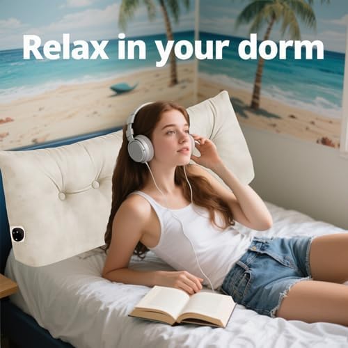 Headboard Pillow Twin, Triangular Bed Wedge Backrest Reading Pillow Cushion for Dorm Sofa Day Bed
