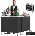 VINGLI 43" Portable Bar Table, 3-Tier Shelves, Mobile Bar Table for Events, Party, Camping, Picnic, Tradeshow, Indoor with Black Skirt (2, 43")