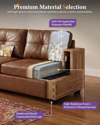 TYBOATLE 88'' Brown Faux Leather Couch with USB, 3-Seater Living Room Sofa