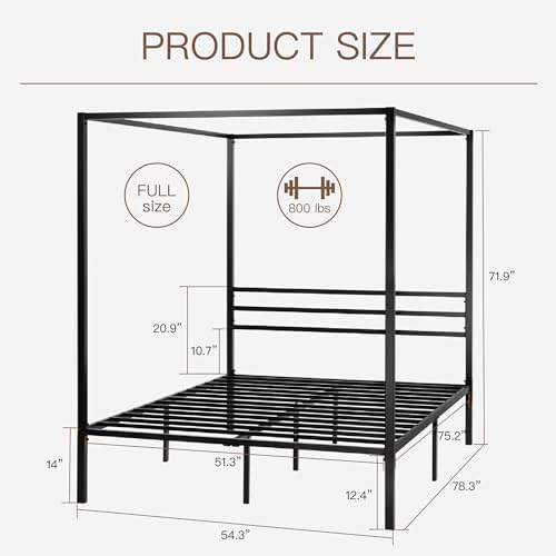 ikalido Full Size Metal Canopy Bed Frame, Heavy-Duty Support, Black