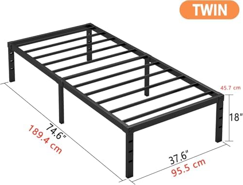 Hafenpo 18 Inch Twin Bed Frame, Under Bed Storage, Black