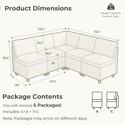 SITJOY Breakfast Nook Bench with Storage, Beige, 5 Seat (1 Corner)