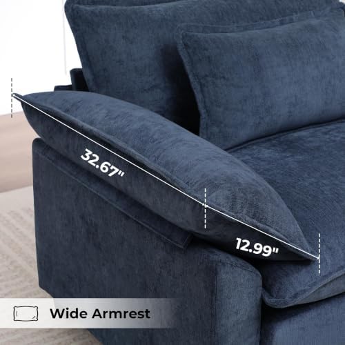 Oversized Accent Chair,44" Chenille Living Room Chairs,Modern Upholstered Armchair Cloud Sofa Chair with Extra Thick,Comfy Reading Chair Side Chair for Living Room Bedroom Apartment Blue