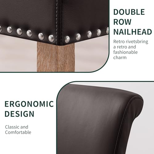 CHUN YI Dining Chairs Set of 6, Faux Leather Dining Room Chairs, Upholstered Modern Kitchen Parsons Chairs for Dining Room with Sturdy Wood Legs, Vintage Brown