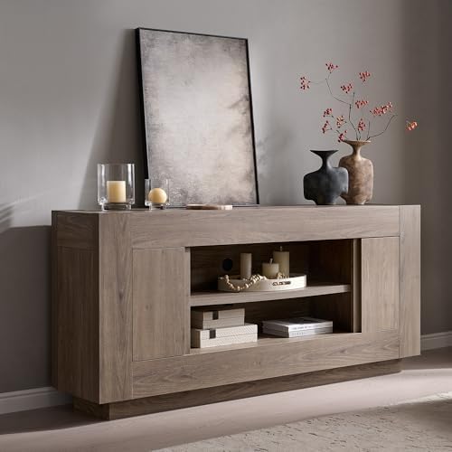 OKD Modern 70" TV Stand for 80" TV, Thick Block Media Console, Alder Grey