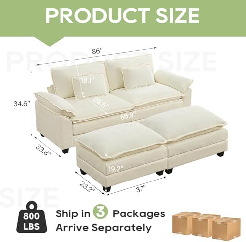 Oprisen 86" Modular Sectional Sofa, Comfy Deep Cloud Couch with Ottoman