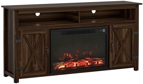 YESHOMY Farmhouse Fireplace TV Stand for Television up to 65+ Inch, Walnut