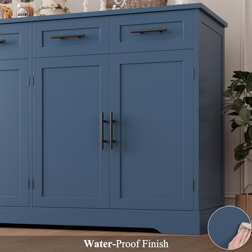 HOSTACK 60" W Sideboard Buffet Cabinet with Storage, Kitchen Cabinet, Blue
