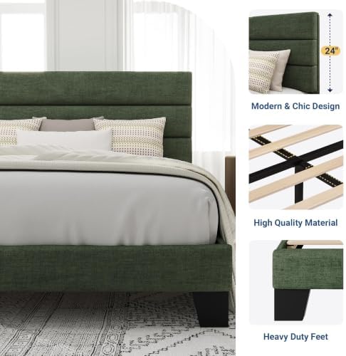 Allewie Cal King Size Platform Bed Frame with Fabric Upholstered Headboard