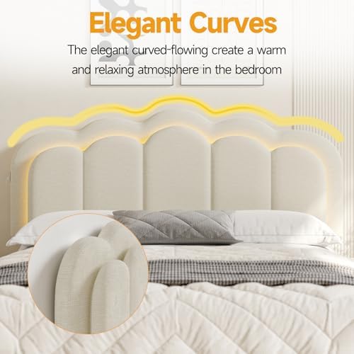 ONBRILL Upholstered Headboard Full/Queen Size with USB & Type C Port, Beige