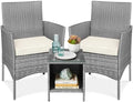 Best Choice Products 3-Piece Outdoor Wicker Conversation Bistro Set, Space Saving Patio Furniture for Garden w/Side Table - Gray/Cream