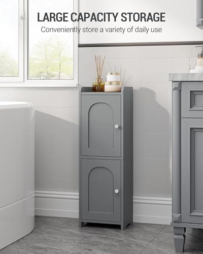 Hzuaneri Bathroom Storage Cabinet, Small Corner Floor Cabinet with 2 Doors | Narrow Toilet Paper Cabinets with Adjustable Shelf, Bathroom Organizer for Small Spaces, 7.9" D x 9.8" W x 29.5" H Gray