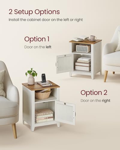 VASAGLE Farmhouse Nightstand with Barn Door, Bedside Table for Bedroom
