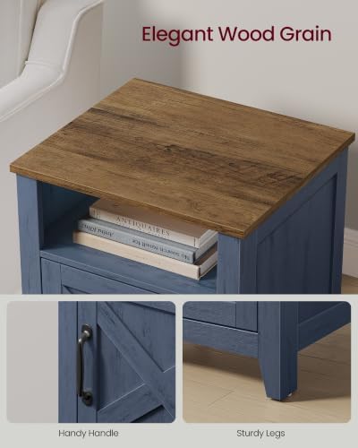 VASAGLE Farmhouse Nightstand, Set of 2, Barn Door, with Storage